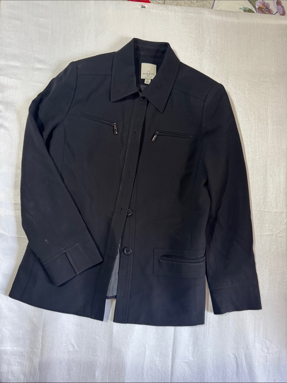 Anne Klein Black Zip-Detail Lightweight Shirt Jacket:0041